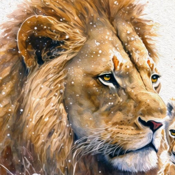 16x20 Lion With Cub Gorgeous‎ Fantasy Art Oil Painting Print - Picture 3 of 4